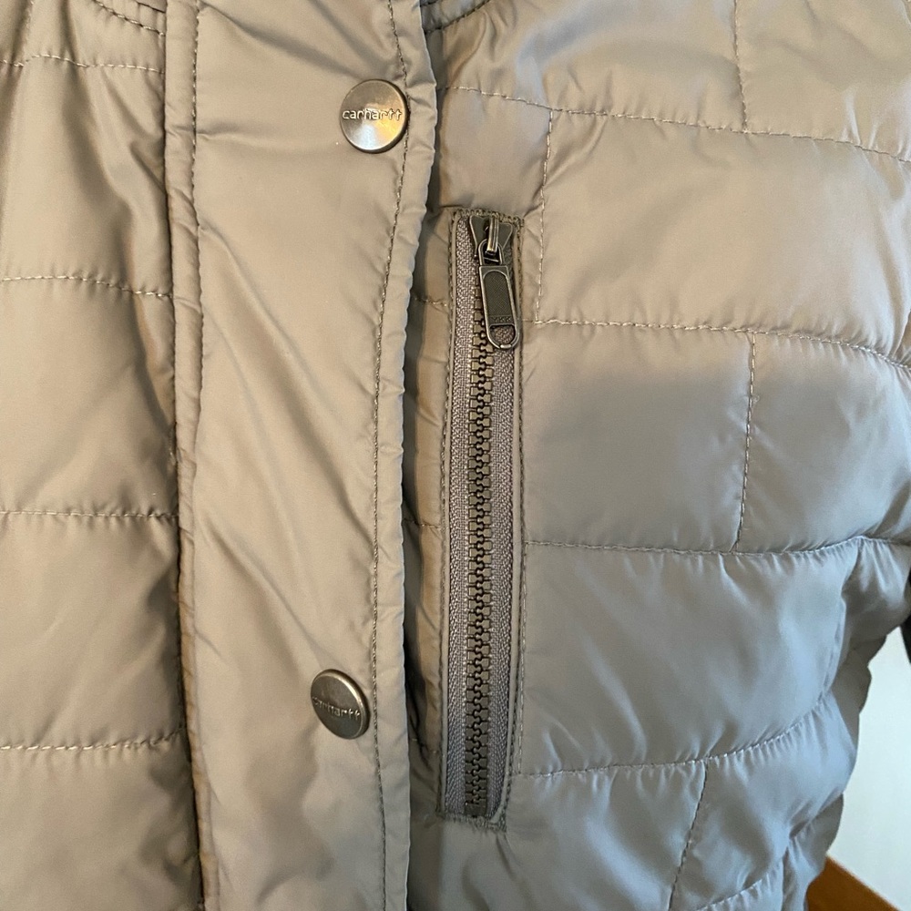 Carhartt Women’s Small 4/6 Amoret Puffer Style Gray Hooded Long Coat Good Cond - Picture 7 of 16